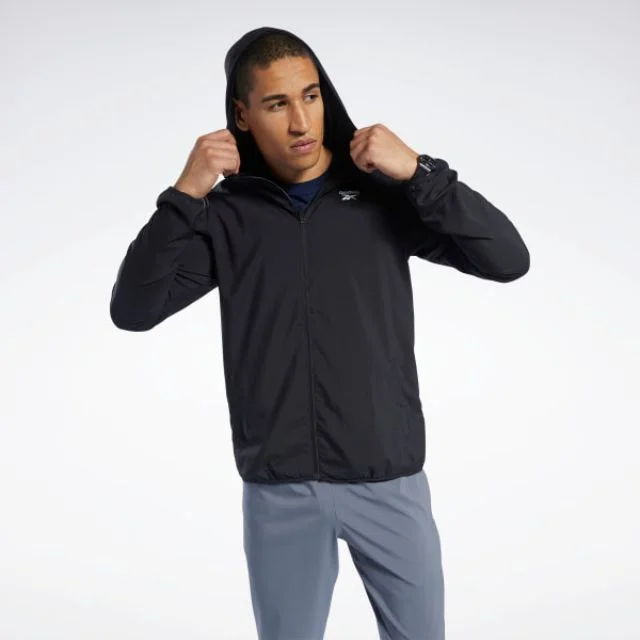 Down Jackets for Cold Protection -Jackets for rainy weather -Reebok Train Woven Men Training Jacket Black