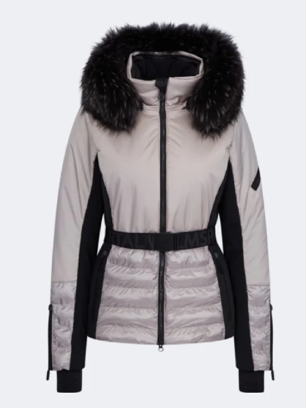 Running Jackets for Exercise -Stylish jackets with leather sleeves -Sportalm Oxford Kap Women Skiing Jacket Taupe Pink