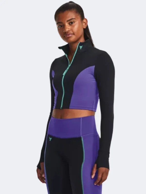 Varsity Jackets for Sporty Vibe -Fashionable trench jackets for women -Under Armour Project Rock Lets Go Infinity Longline Women Training Jacket Black/Purple